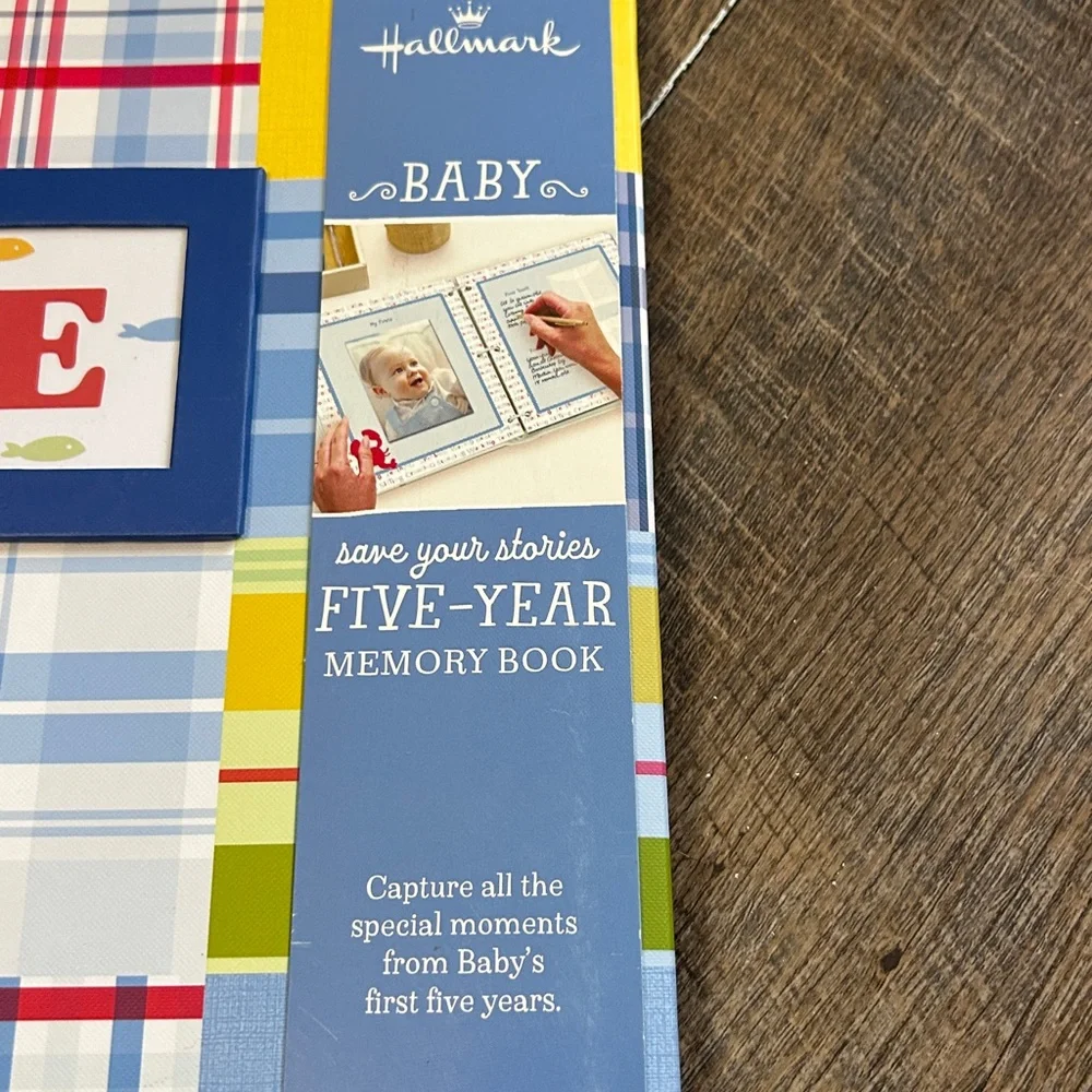 New Hallmark Baby Five-Year Memory‎ Book - Blue Plaid Customizable Nautical